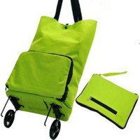 Polyester folding shopping trolley bag with 2 wheels